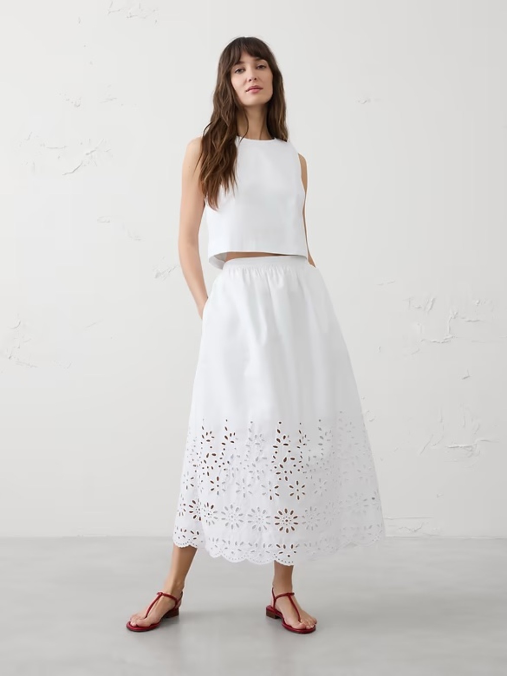 Banana Republic White Eyelet Long Midi Skirt
